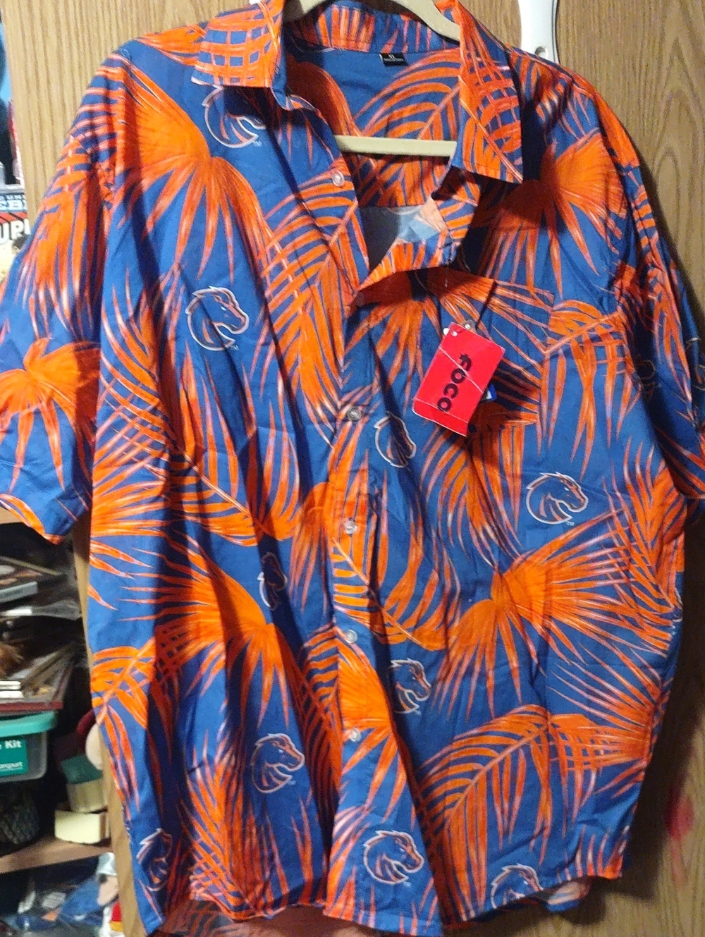 Boise State Broncos Button Down Shirt Blue with Orange Tropical Print